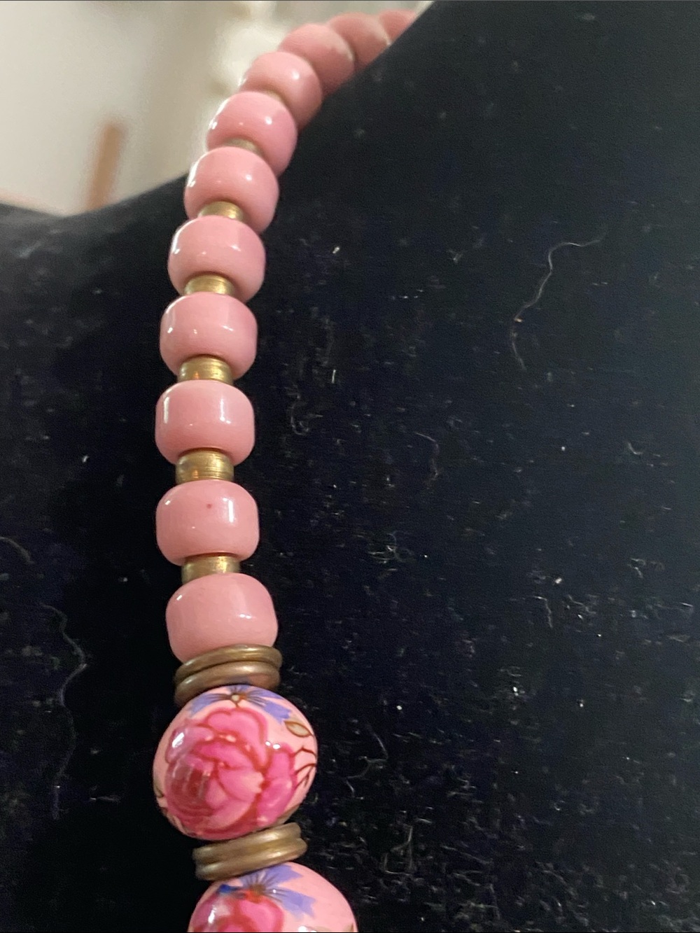 VTG Pink Porcelain Floral Bead Necklace - Picture 3 of 5